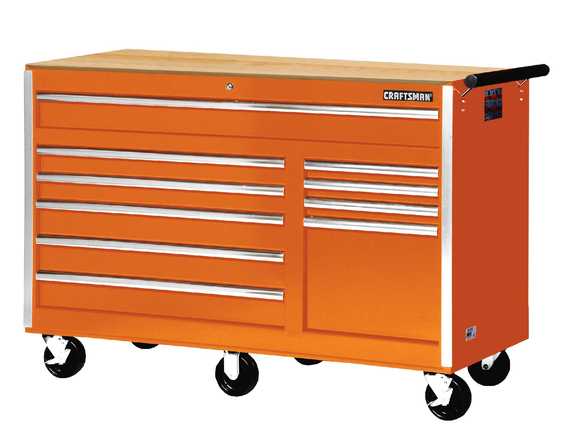 Craftsman 56" 10Drawer Rolling with Hard Wood Top in Orange