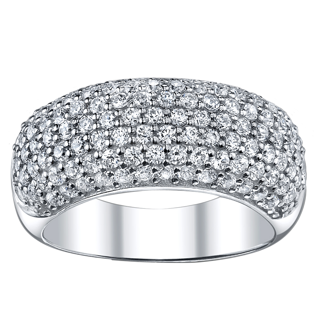 Sterling Silver Cubic Zirconia Round Cut Wide Band Ring