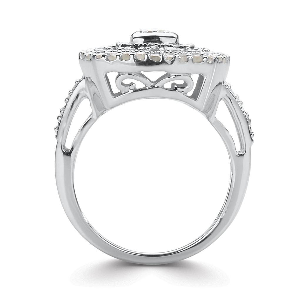 1 Cttw. Silver and Rhodium over Brass Diamond Frame Ring
