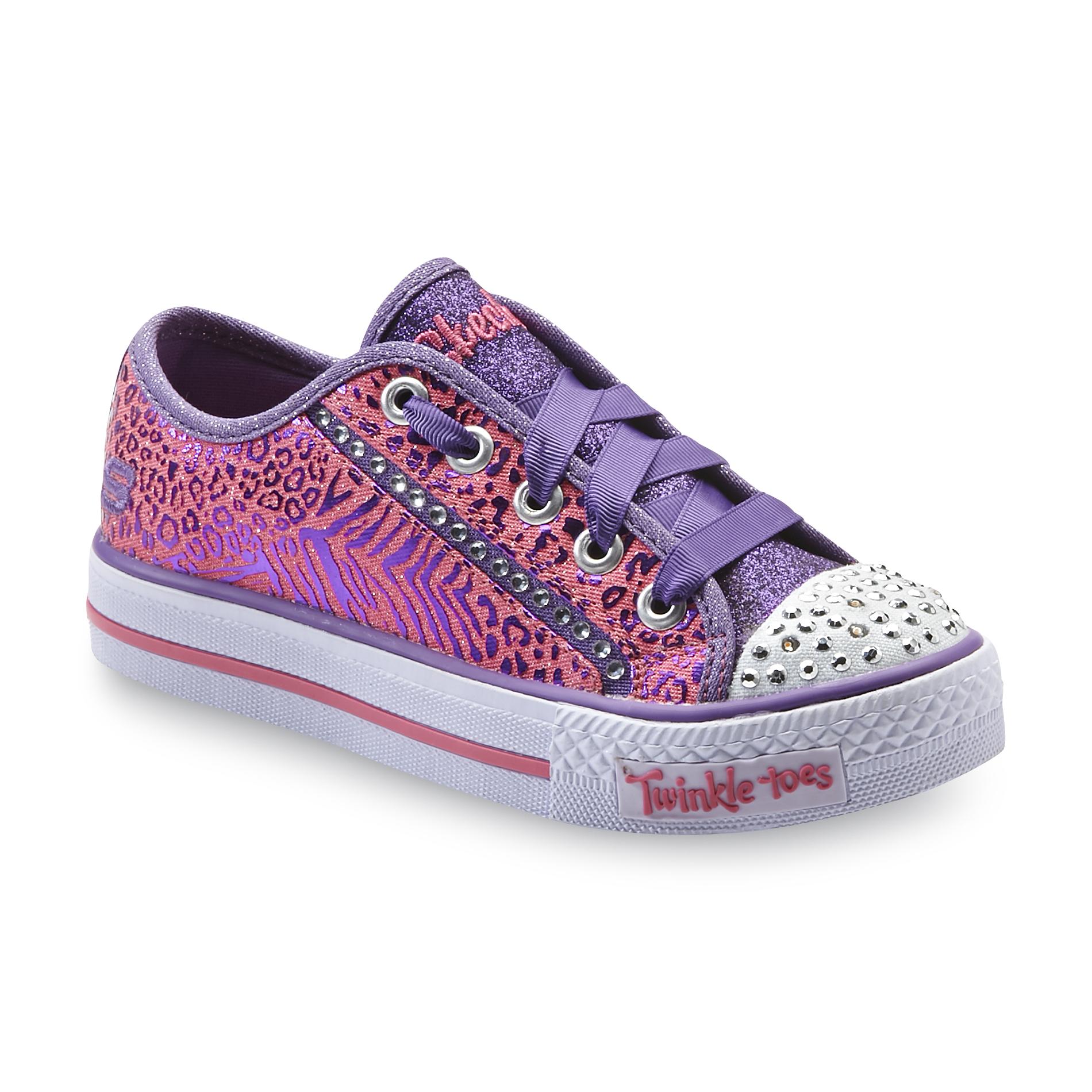 Skechers Girl's Twinkle Toes Gimmie Glam Animal Print/Pink/Purple Sneaker