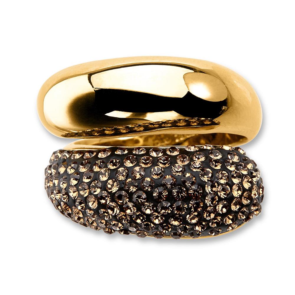 Gold Over Bronze Swarovski Crystal Bypass Ring