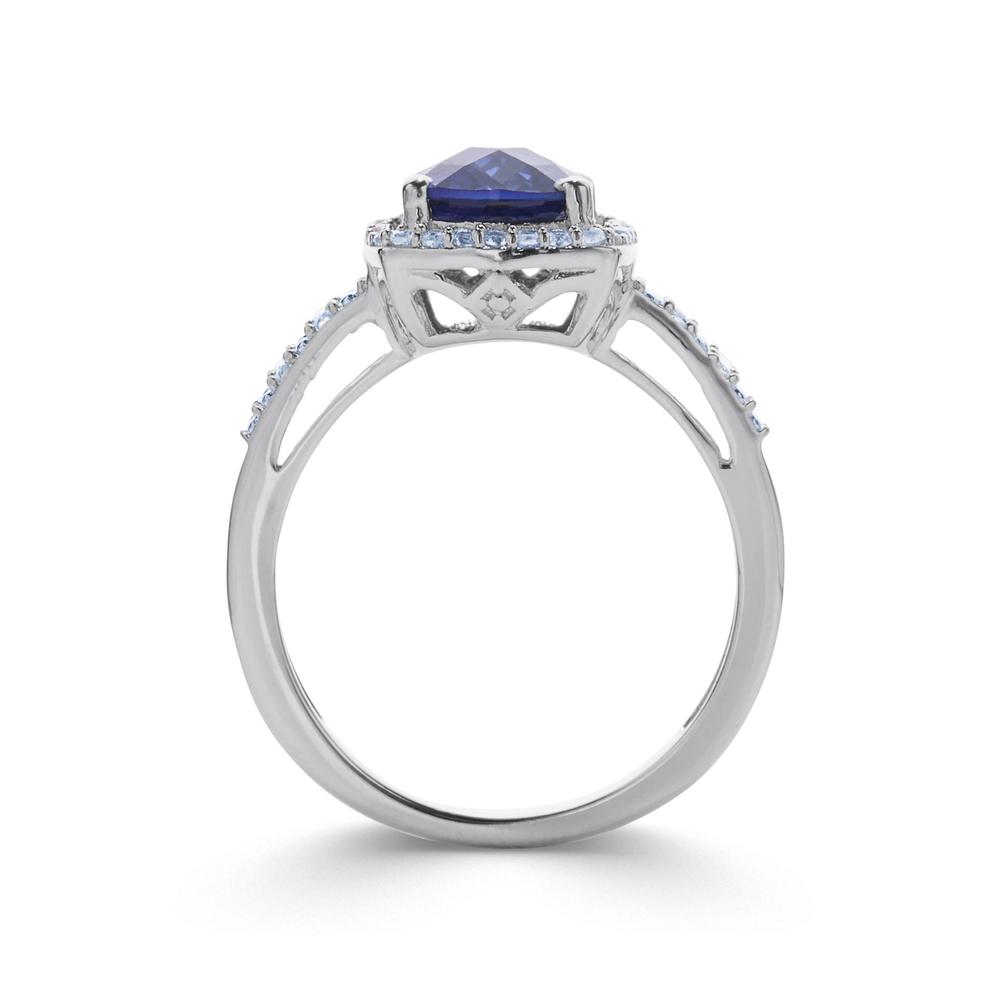 Lab Created White & Blue Sapphire Sterling Silver Cushion Cut Ring