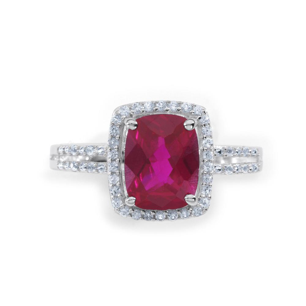 Lab Created Ruby & White Sapphire Sterling Silver Cushion Cut Ring