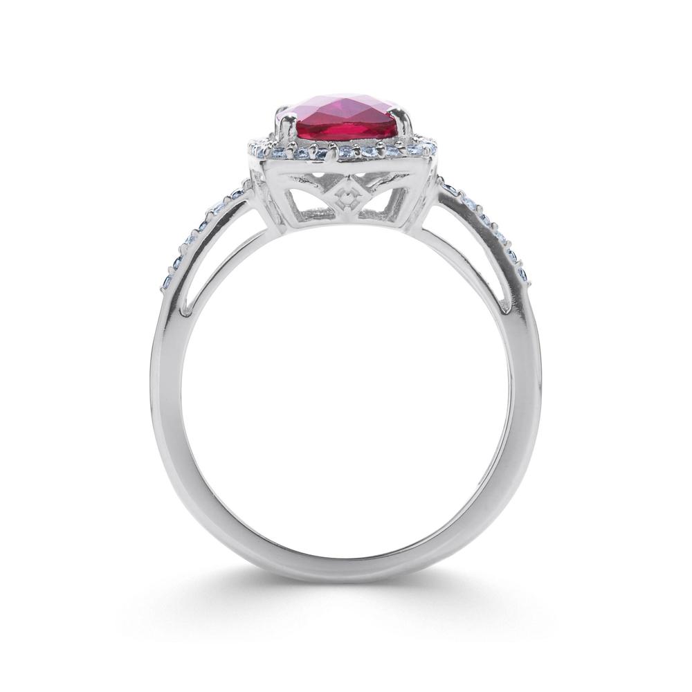 Lab Created Ruby & White Sapphire Sterling Silver Cushion Cut Ring