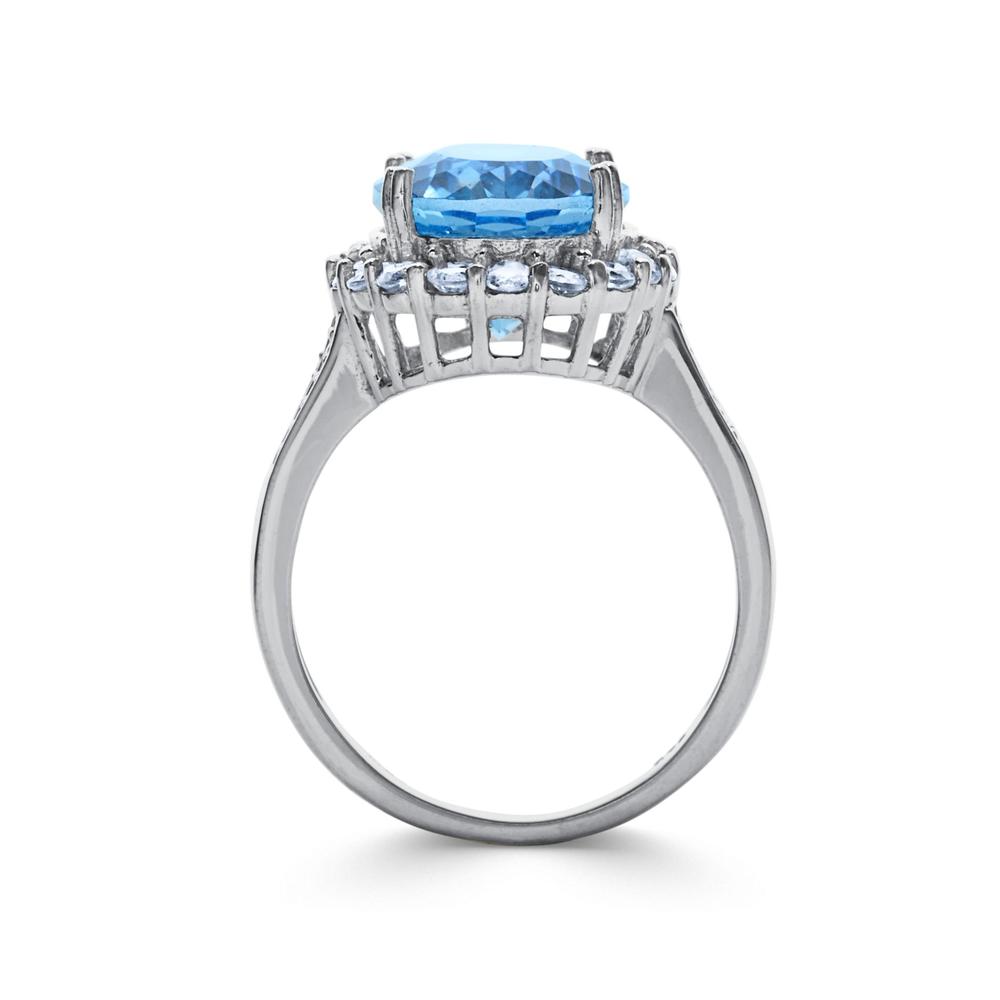 Blue & White Topaz & Diamond Accent Sterling Silver Halo Ring_in Size 8