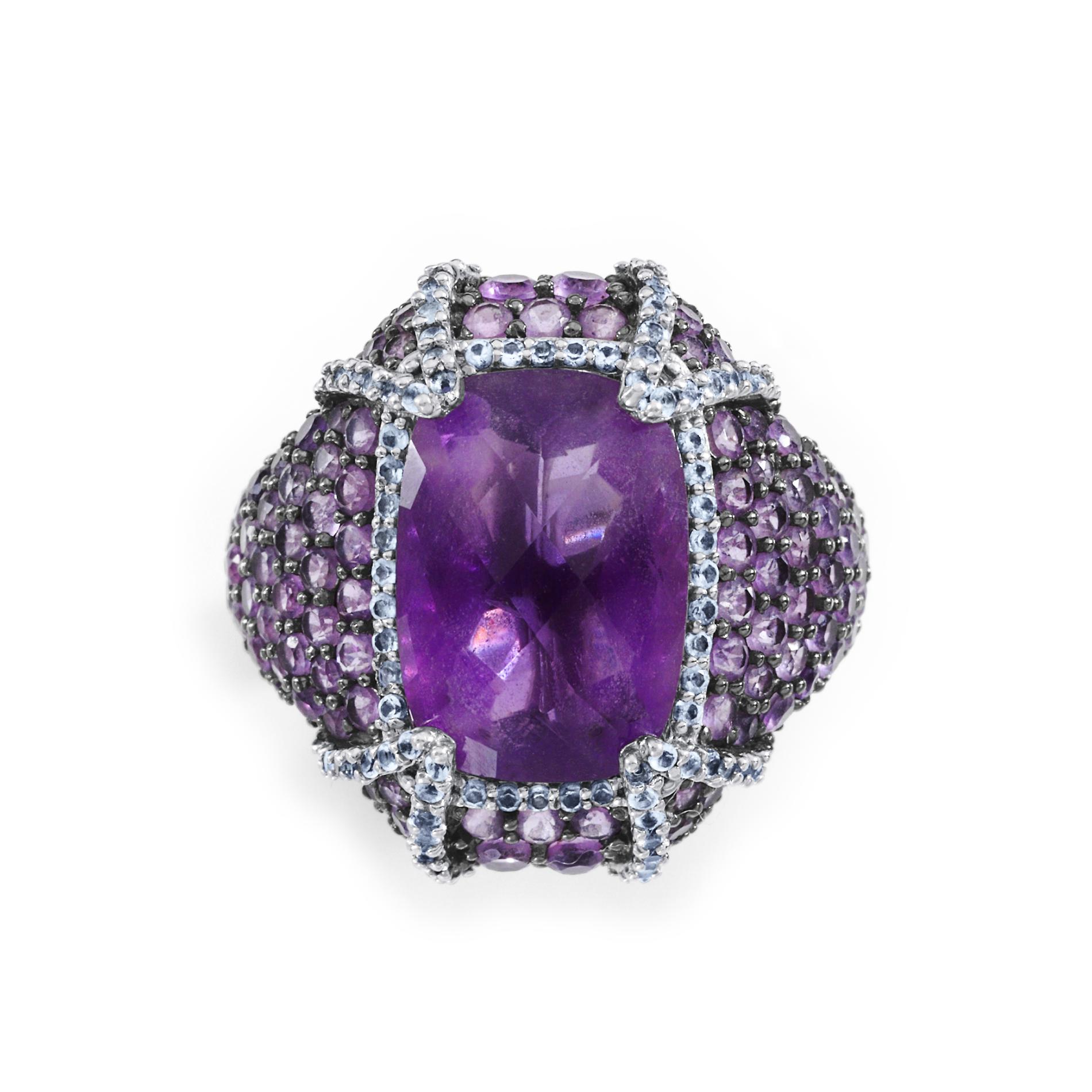 Amethyst & Lab Created White Sapphire Sterling Silver Pave Claw Ring