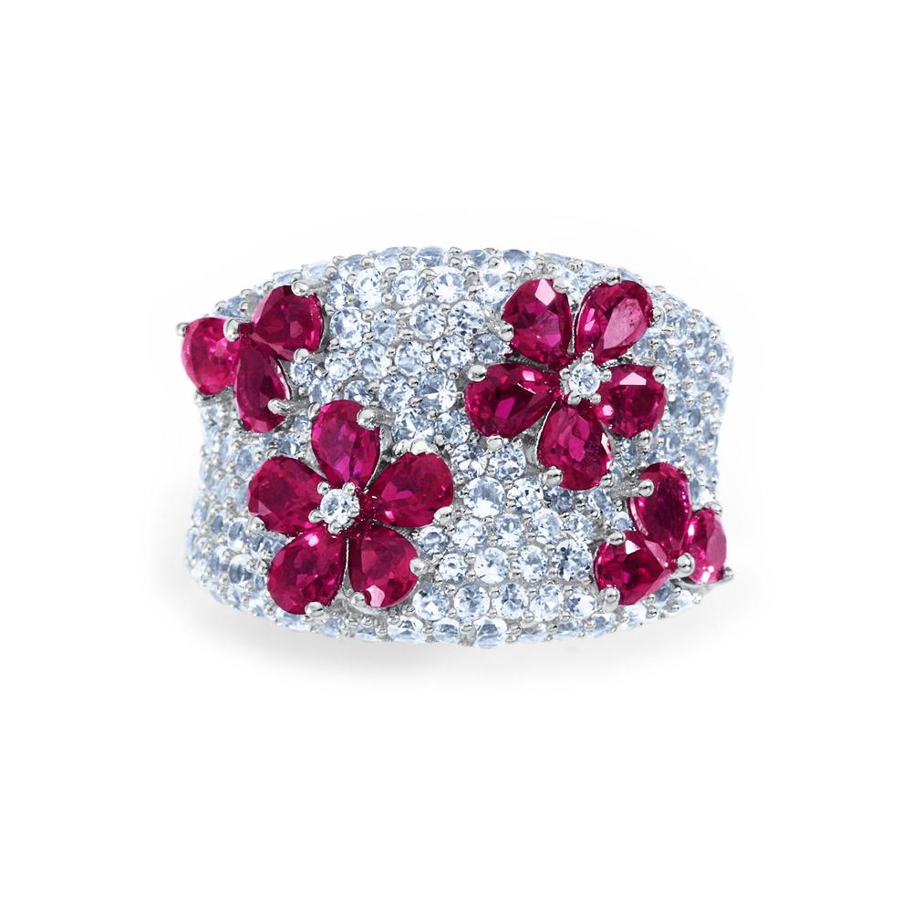 Lab Created Ruby & White Sapphire Sterling Silver Pave Cigar Ring