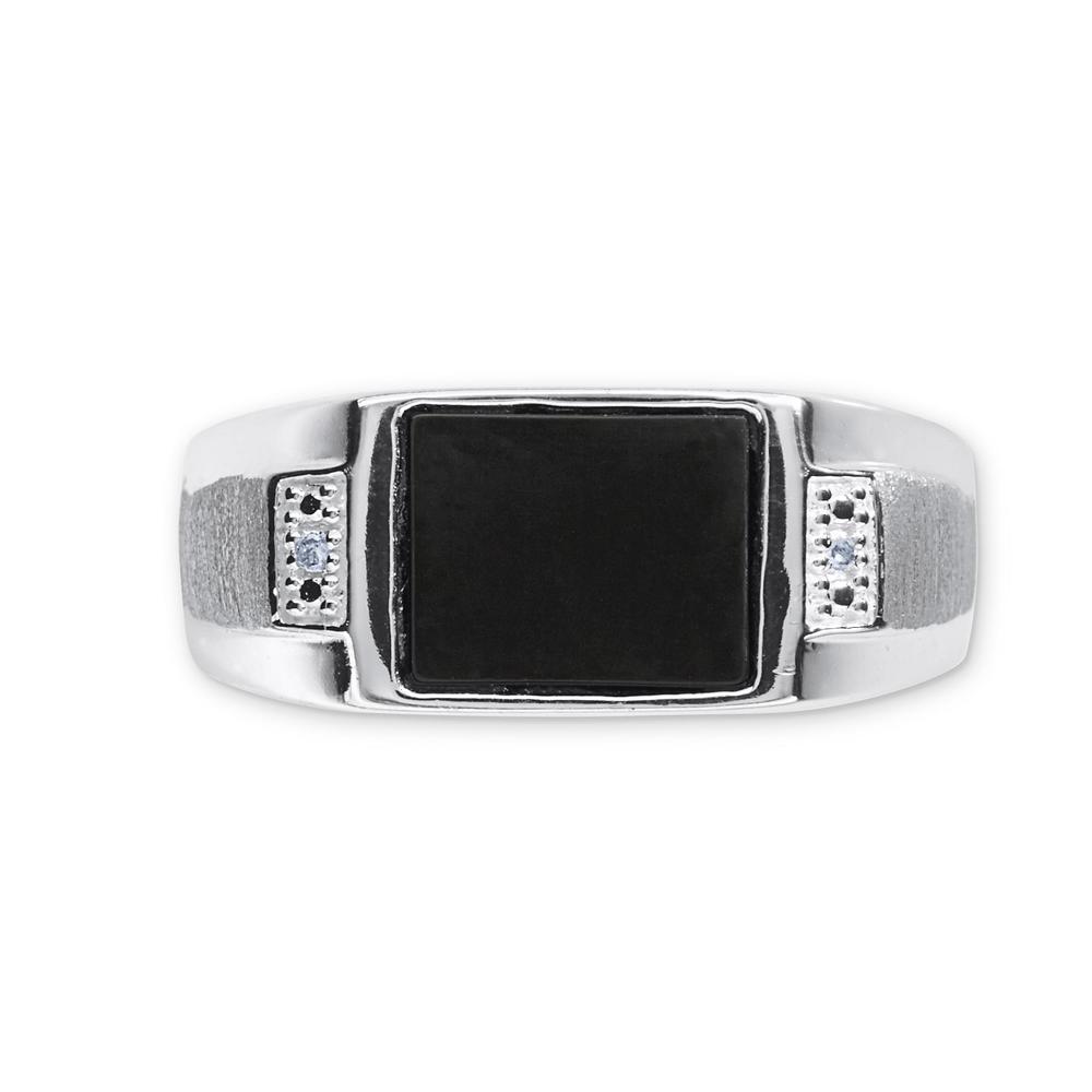 Men's Onyx & Diamond Accent Sterling Silver Signet Ring
