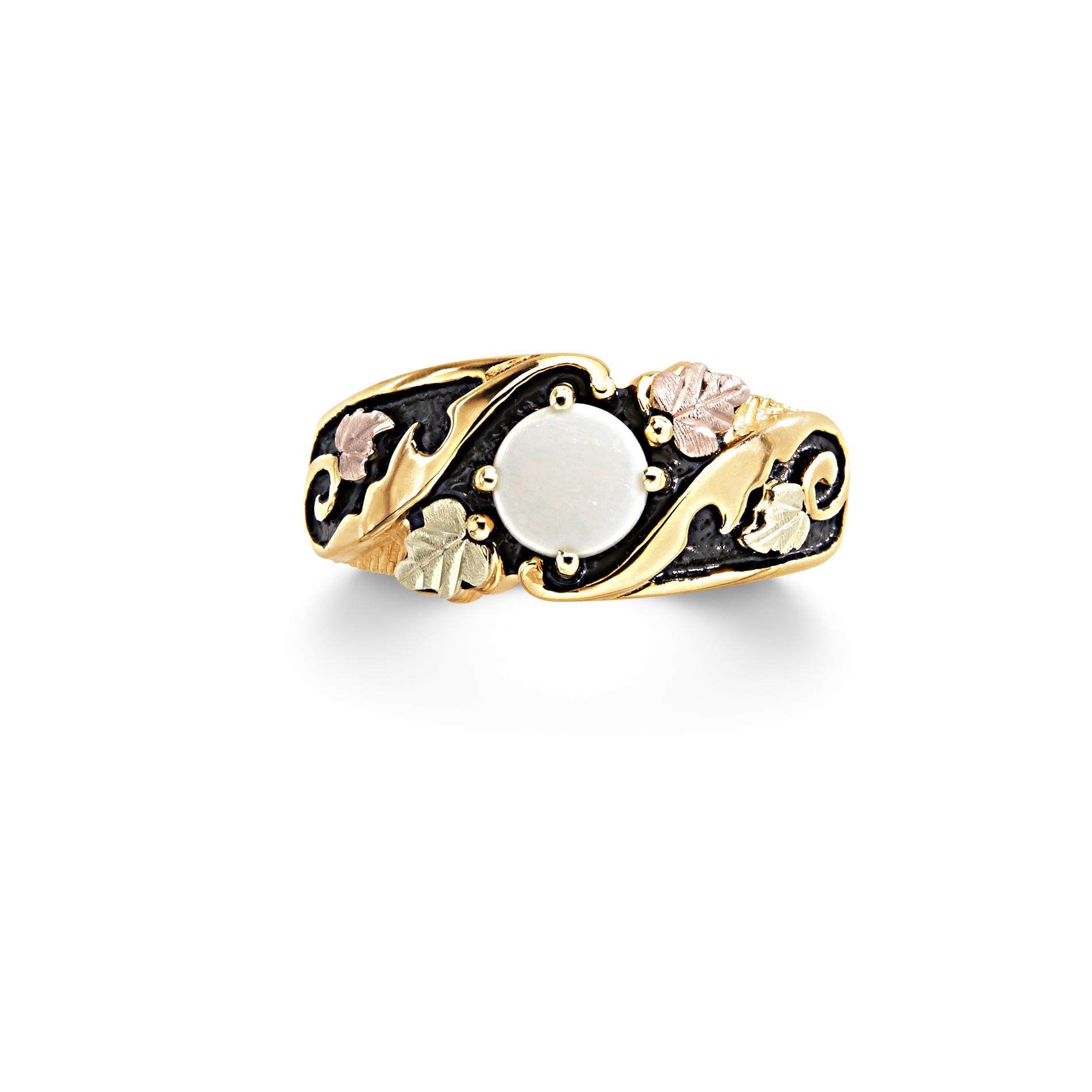 Opal & Black Hills 10K Gold Tricolor Antiqued Ring