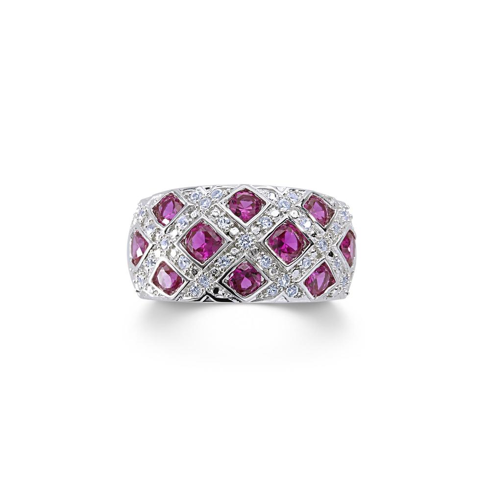 Sterling Silver Lab Created Ruby Checkerboard Ring