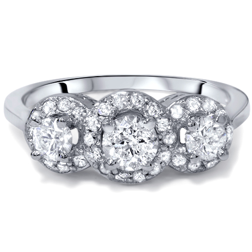 14 Kt White Gold .75 cttw Diamond Halo Wedding Ring Set