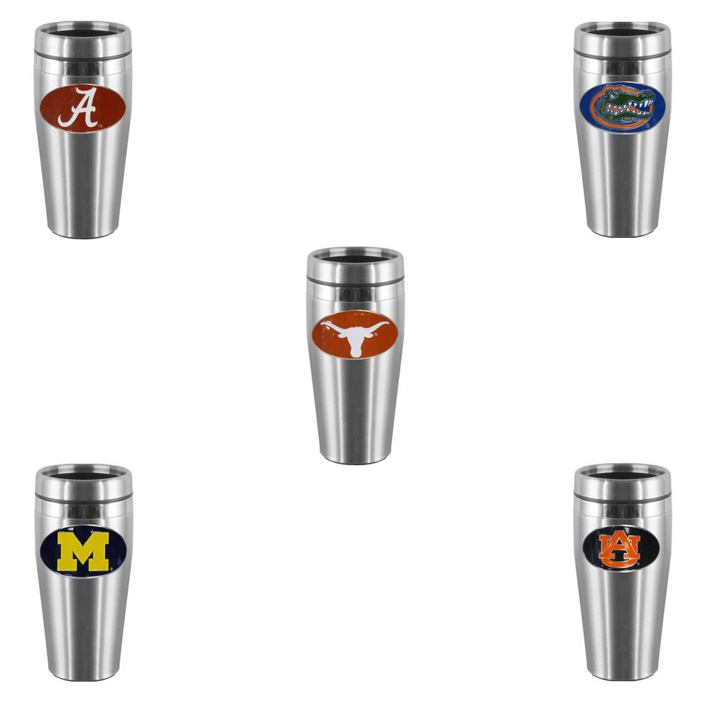College Logo Brushed Steel Travel Mugs