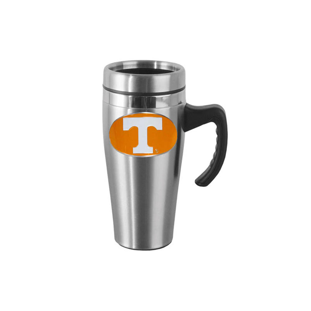 College Logo Brushed Steel Travel Mugs W/Handle
