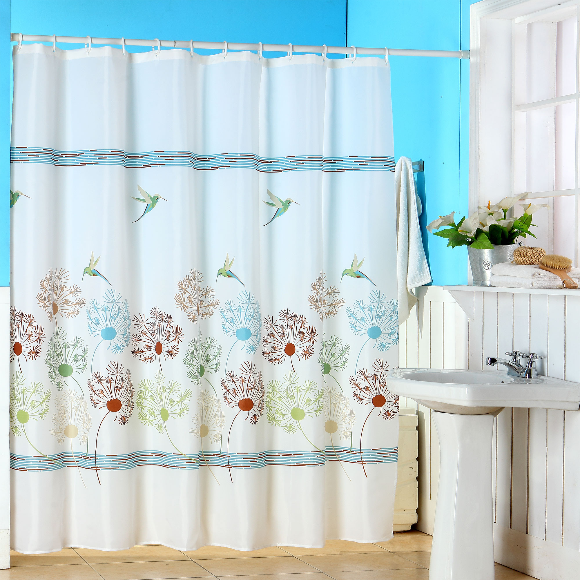 Lush Decor Flower Drop Ivory Blue Shower Curtain Home
