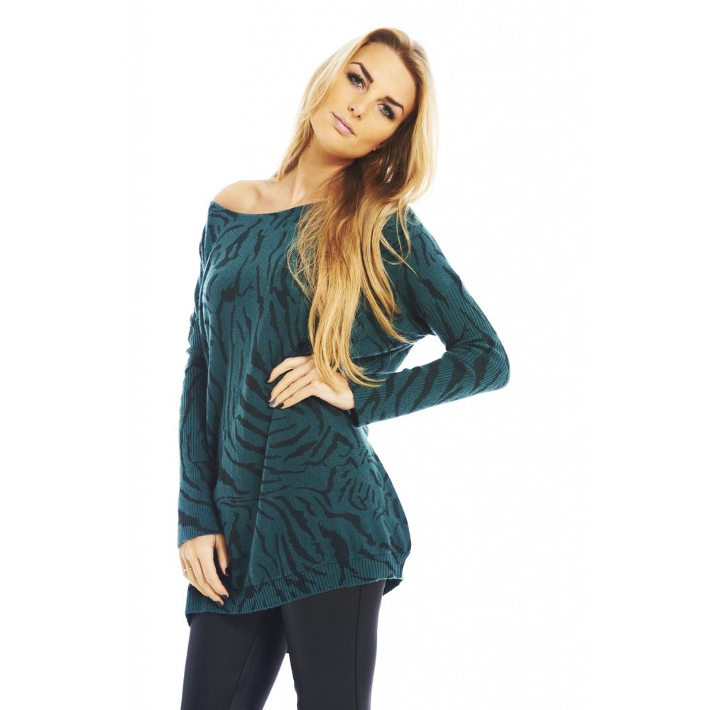 AX Paris Women's Knit Animal Print Green Sweater - Online Exclusive