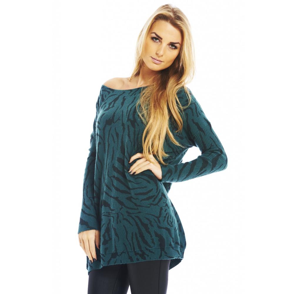 AX Paris Women's Knit Animal Print Green Sweater - Online Exclusive