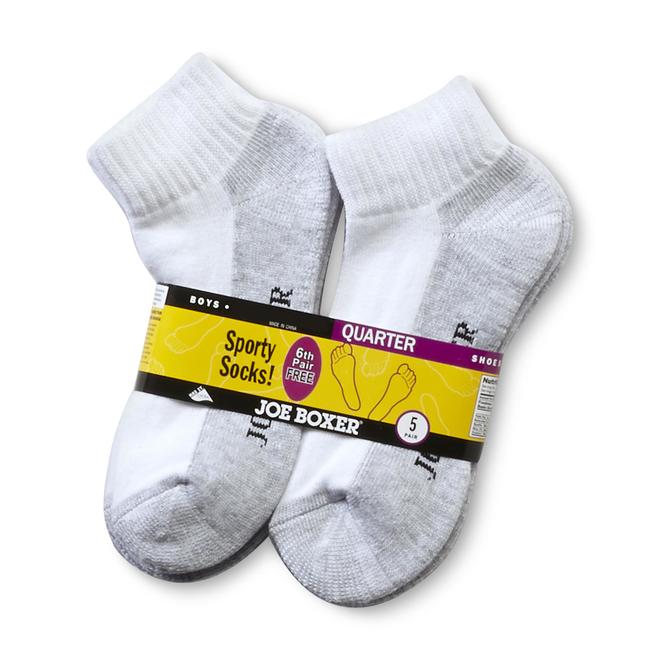 Joe Boxer Boy's Cushioned Quarter Socks in White 5 Pair Pack