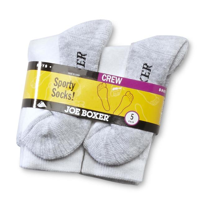Joe Boxer Boy's Cushioned Crew Socks in White 5 Pair Pack