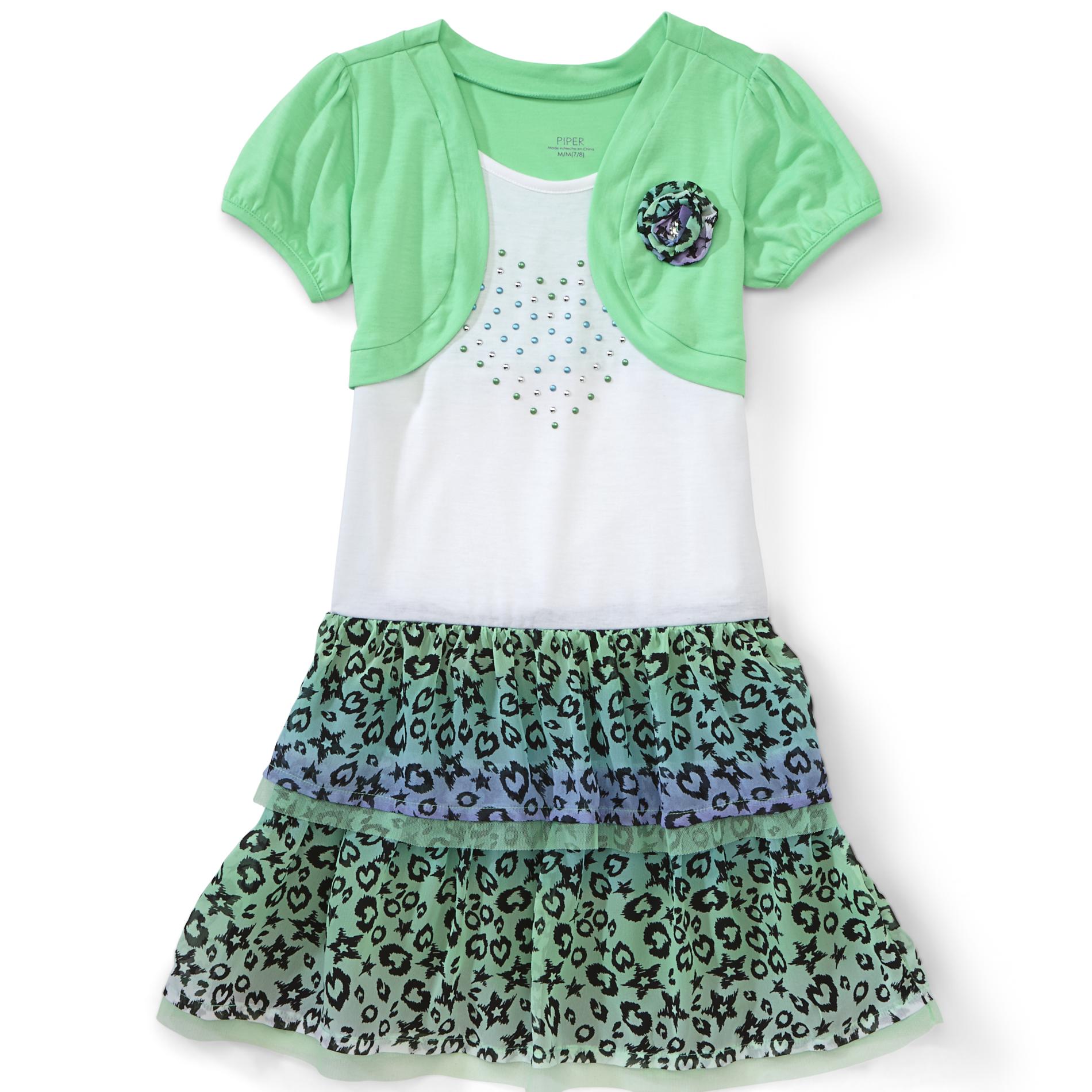 Piper Girl's LayeredLook Dress Studs & Animal Print at