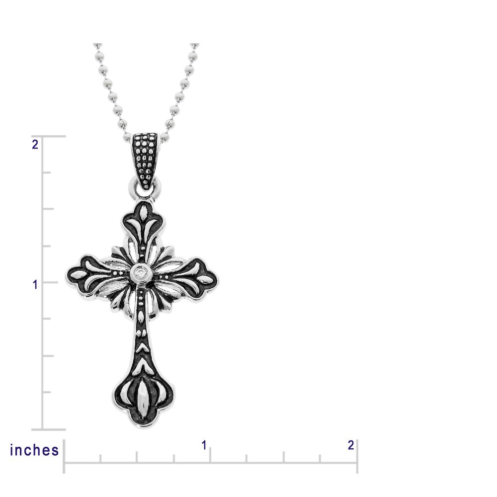Gothic Style Cross Pendant with Cubic Zirconia Center