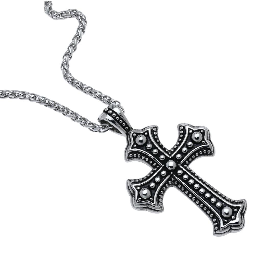 Stainless Steel Gothic Cross Pendant with Black Ion Plating Accent