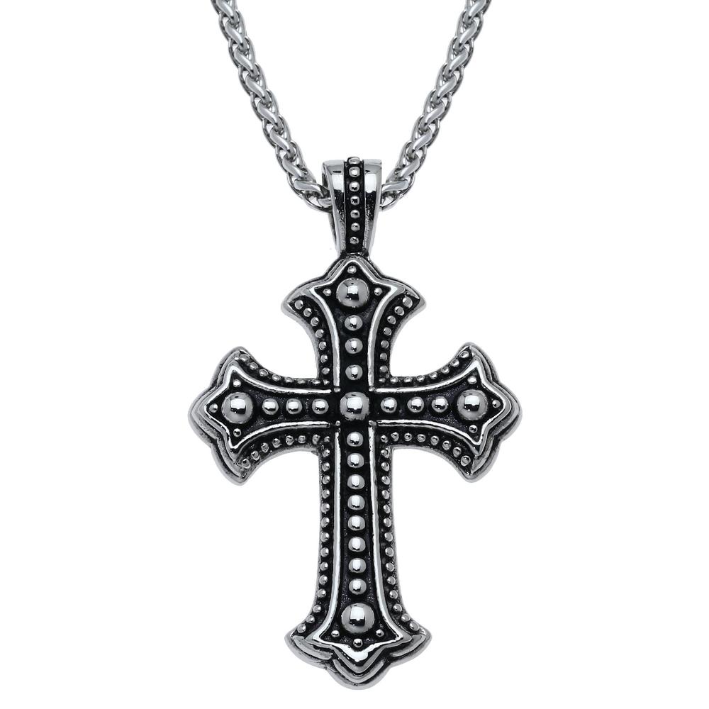 Stainless Steel Gothic Cross Pendant with Black Ion Plating Accent