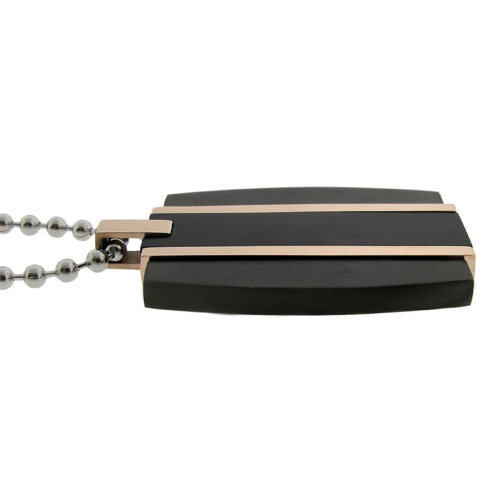 Black Ion Plated Dog Tag Pendant with Brown IP Accent