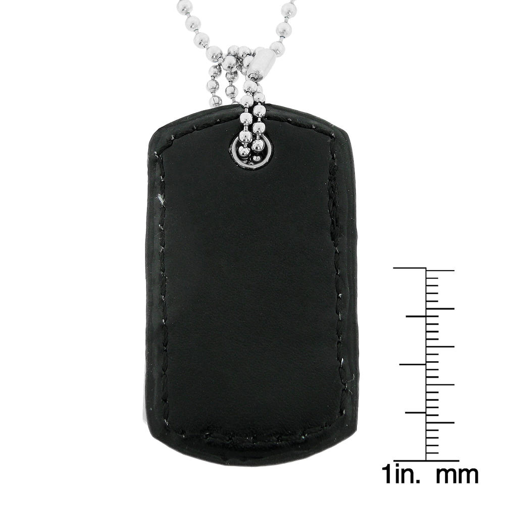 Stainless Steel and Black Leather Two-piece Dog Tag Pendant