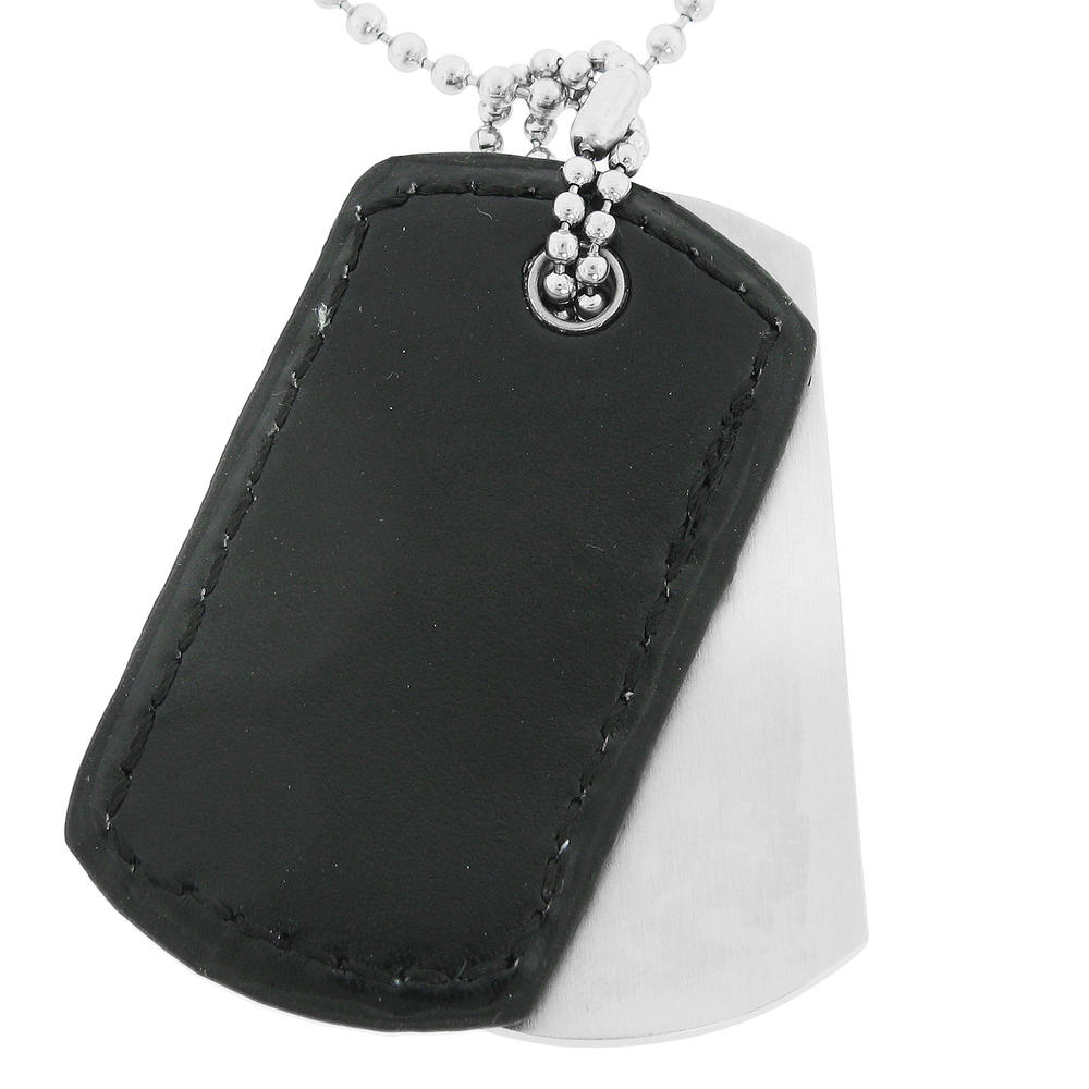 Stainless Steel and Black Leather Two-piece Dog Tag Pendant