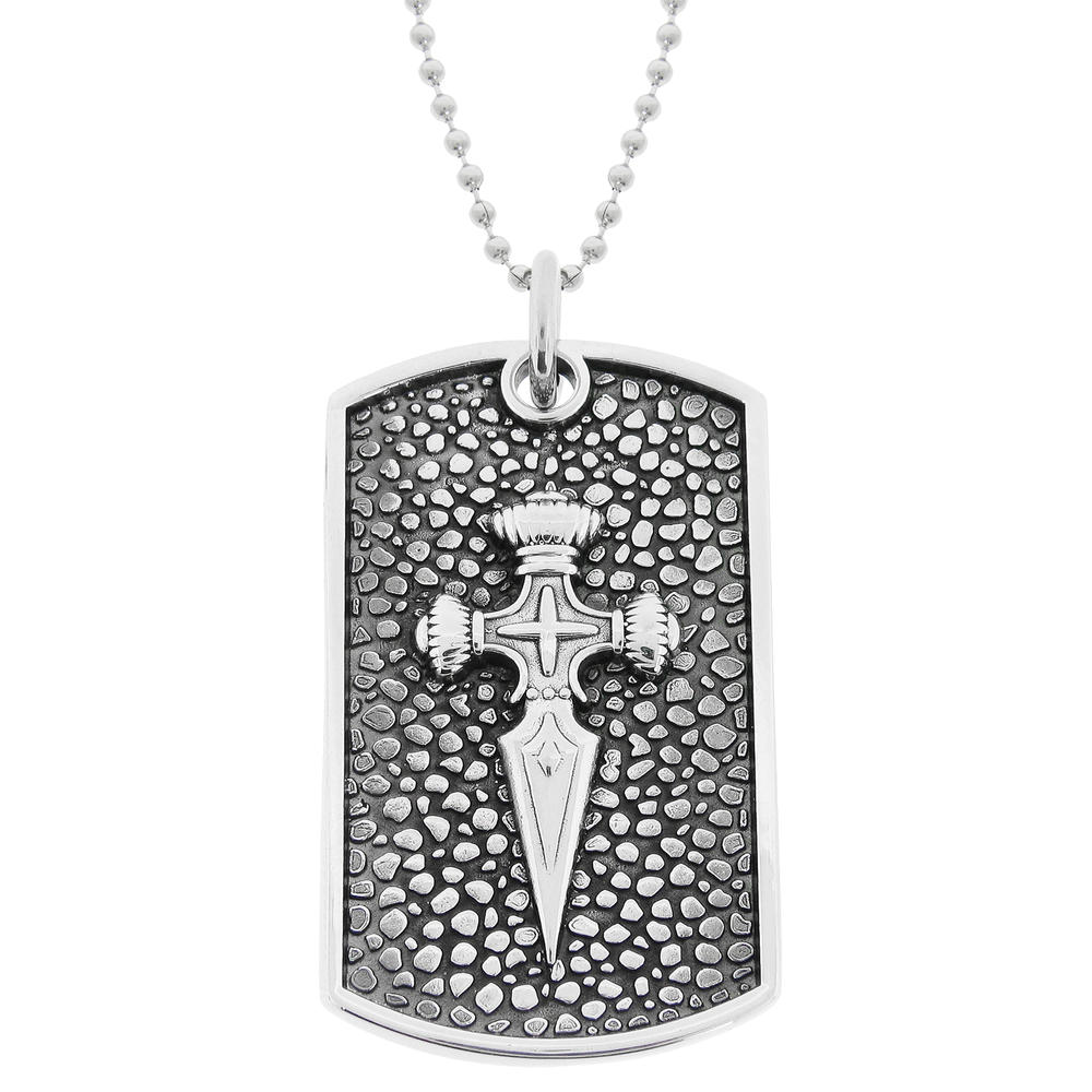 Medival Dog Tag Pendant with Black Ion Plating Accent in Stainless Steel