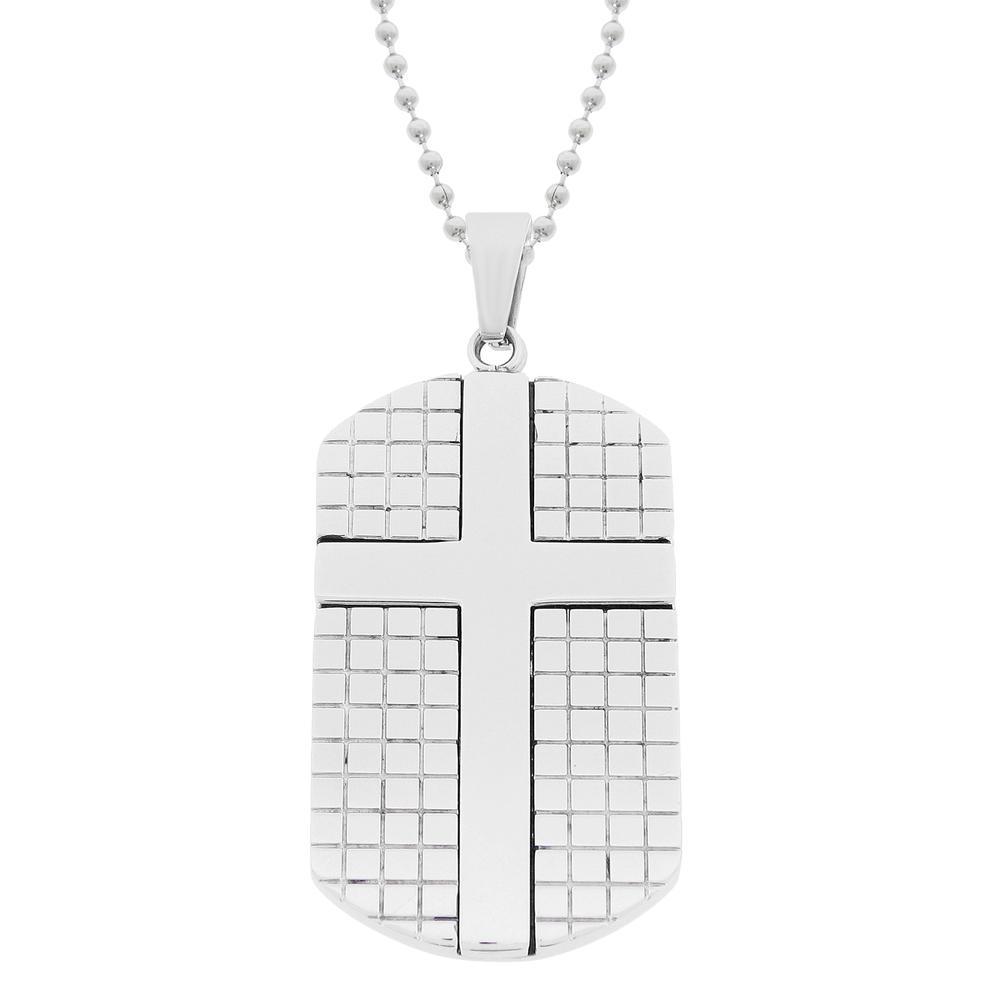 Movable Cross Dog Tag Pendant with Black Ion Plating Accent