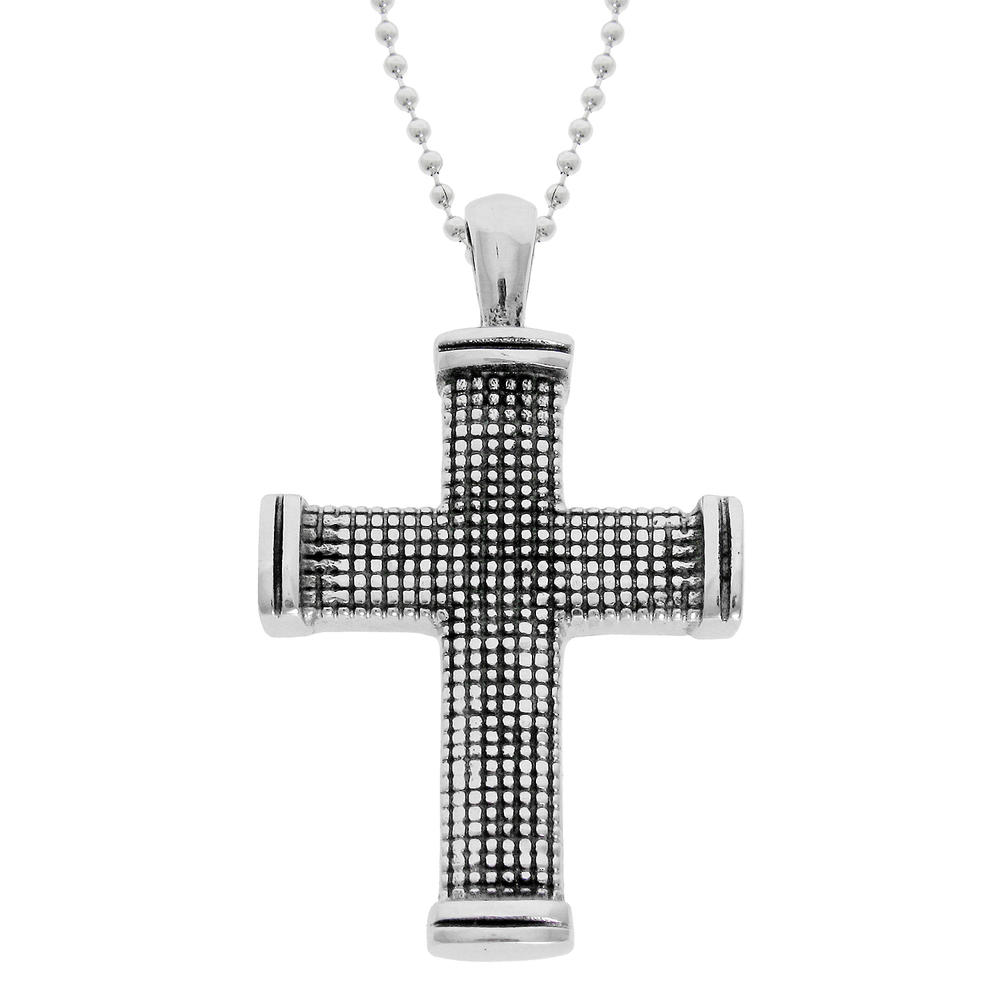 Textured Cross Pendant with Black Ion Plated Accent in Stainless Steel