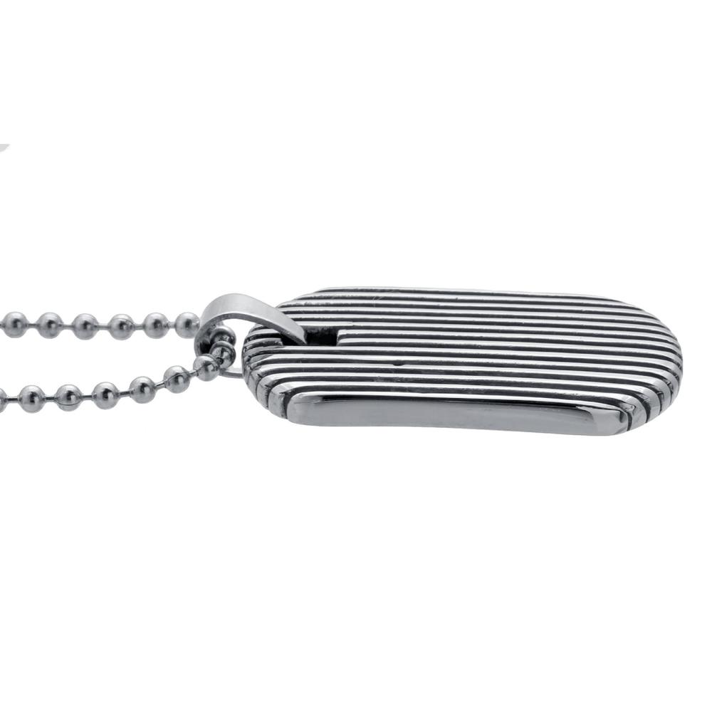 Stainless Steel Dog Tag Pendant with Vertical Black Ion Plated Stripes