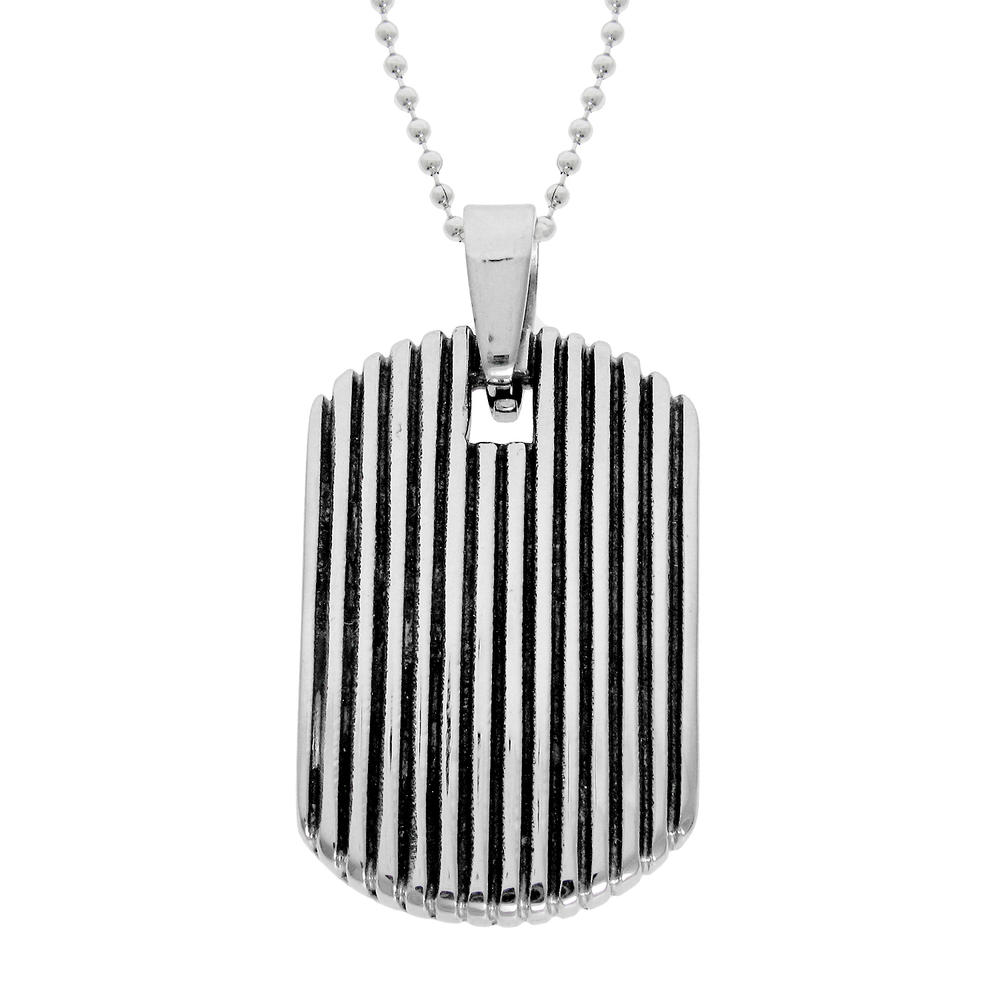 Stainless Steel Dog Tag Pendant with Vertical Black Ion Plated Stripes