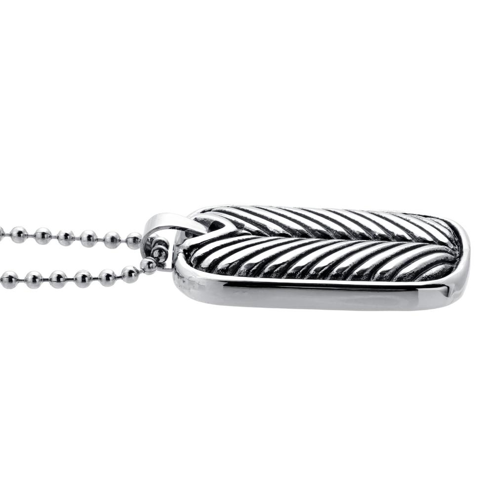 Stainless Steel Dog Tag Pendant with Black Ion Plated Stripes