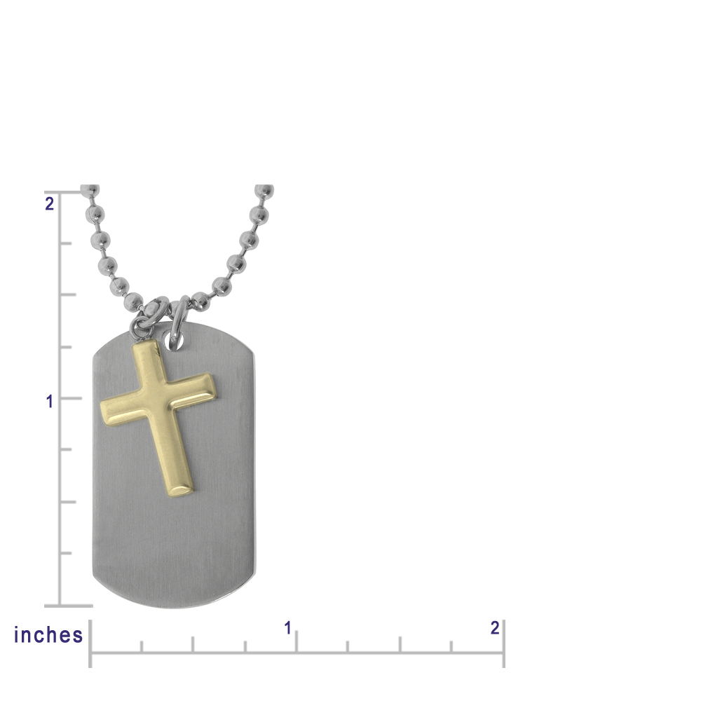 Two-piece Stainless Steel Dog Tag Pendant with Movable Gold Ion Plated Cross