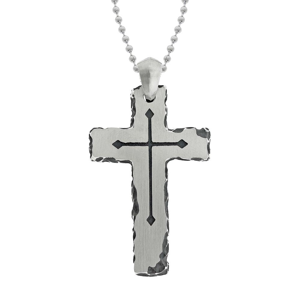 Cross Pendant with Stone Finish in Stainless Steel