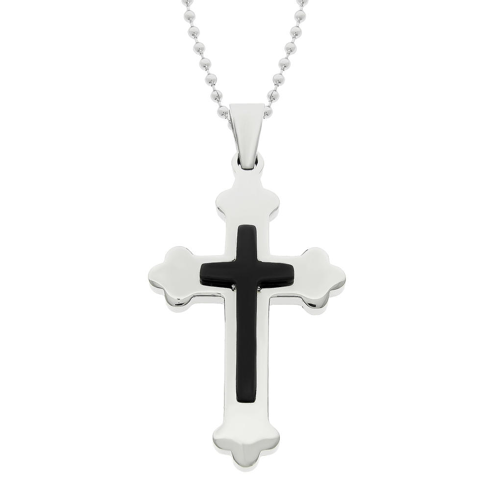 Cross Pendant with Black Ion Plating Top Layer in Stainless Steel