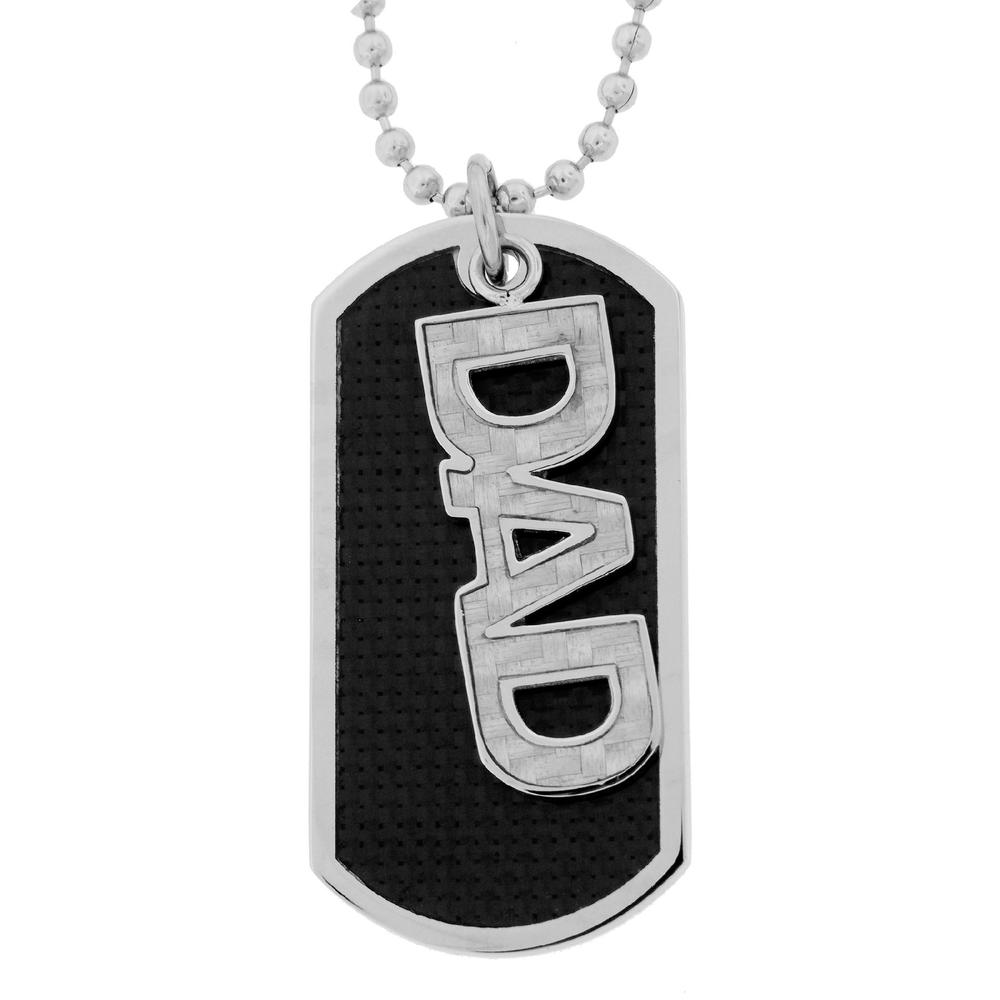 Two-piece "Dad" Dog Tag Pendant with Carbon Fiber Accent
