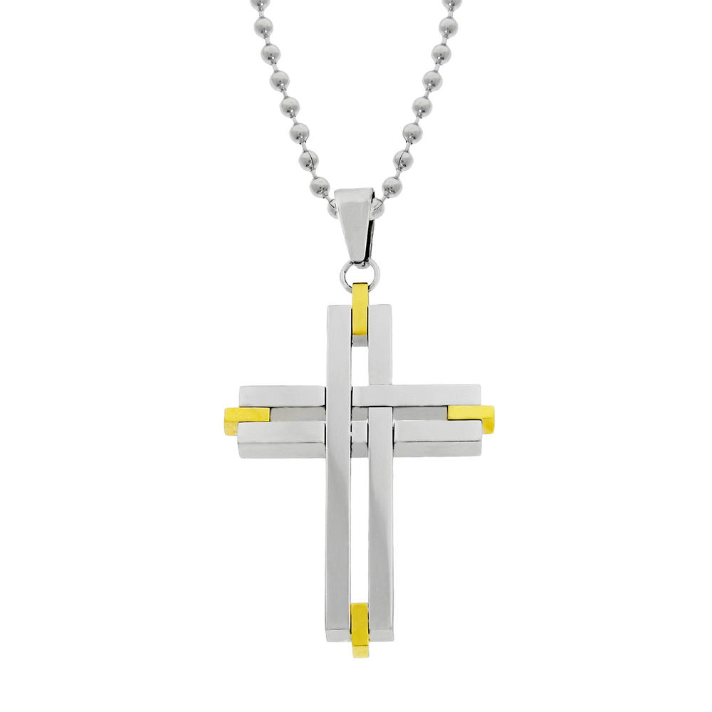 Cross Pendant with Gold Ion Plated Edge Detail