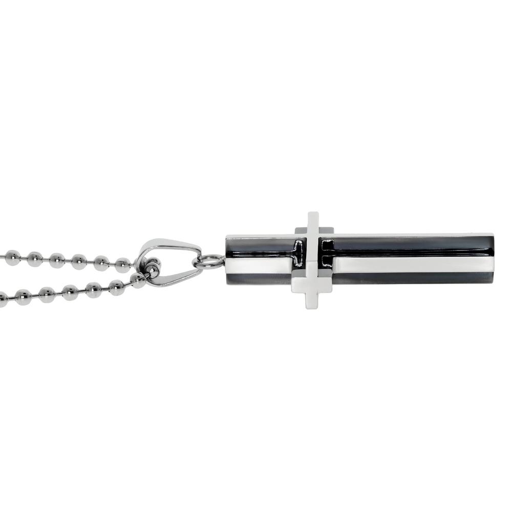 Cross Pendant with Black Ion Plating Accent in Stainless Steel