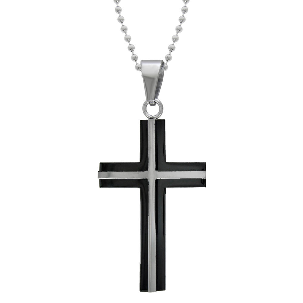 Cross Pendant with Black Ion Plating Accent in Stainless Steel