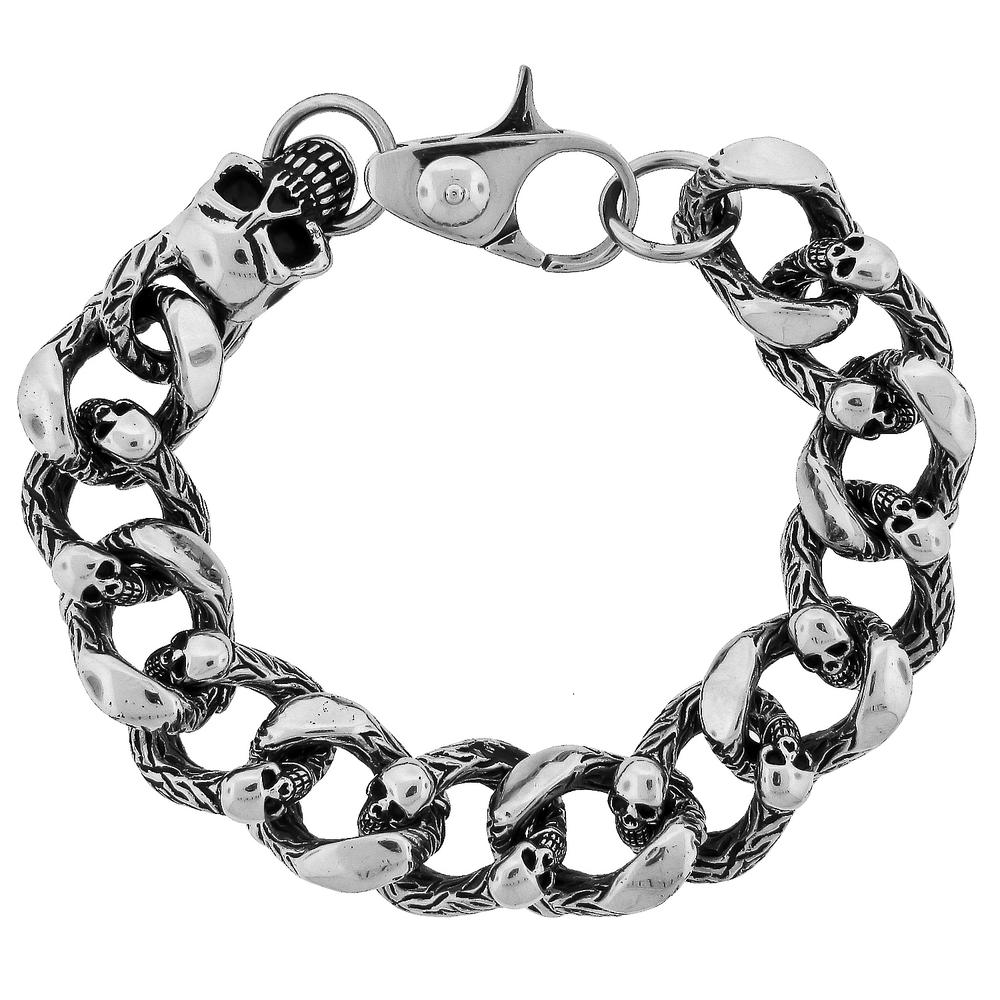 Chunky Skull Bracelet with Black Ion Plating Accents