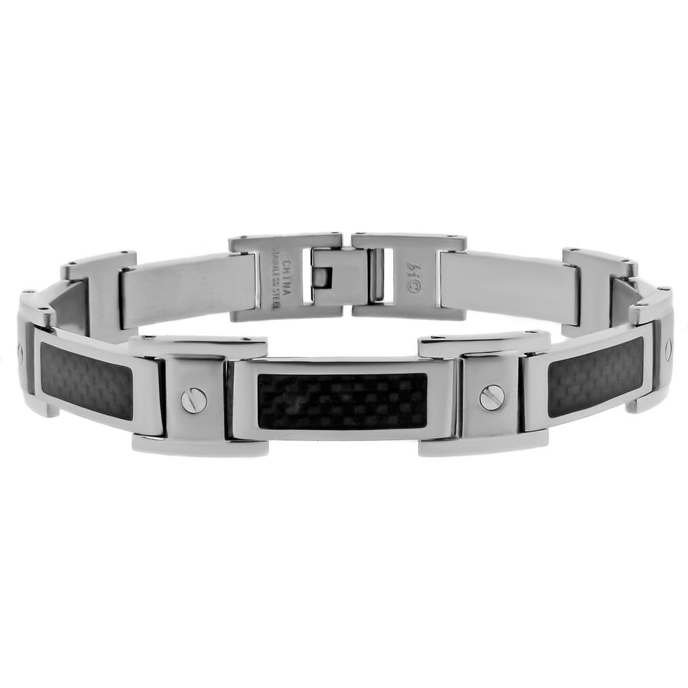 Link Bracelet with Carbon and Screw Accents in Stainless Steel