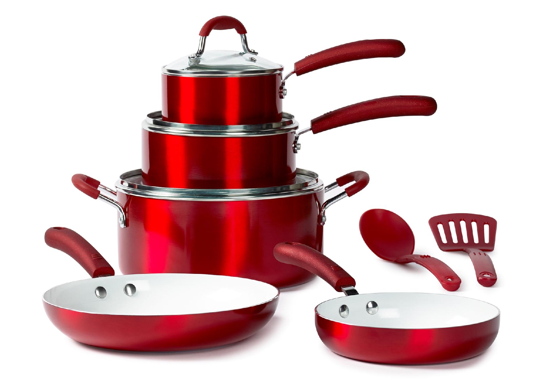 10-Piece Nonstick Ceramic Cookware Set  Red