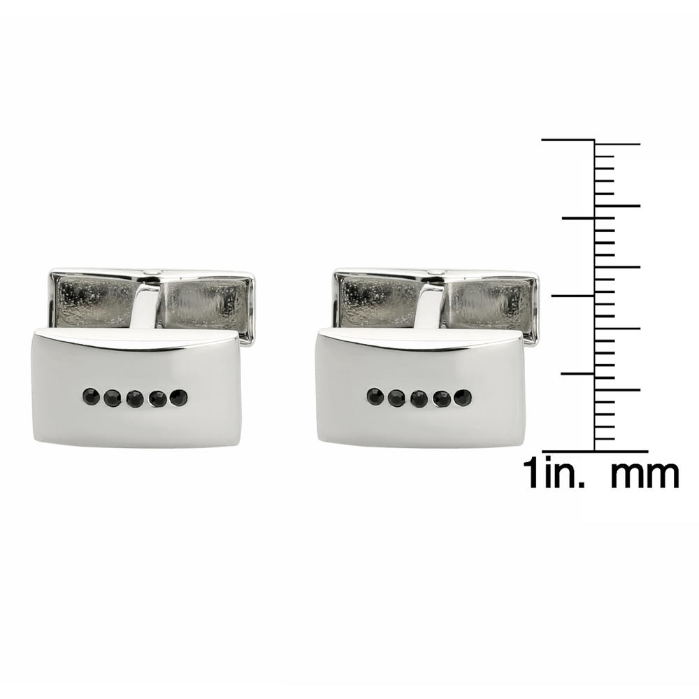 Rectangle Cuff Links with Black Crystals Accent