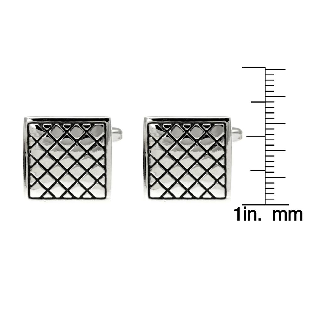 Embosed Check Square Cuff Links in Stainless Steel