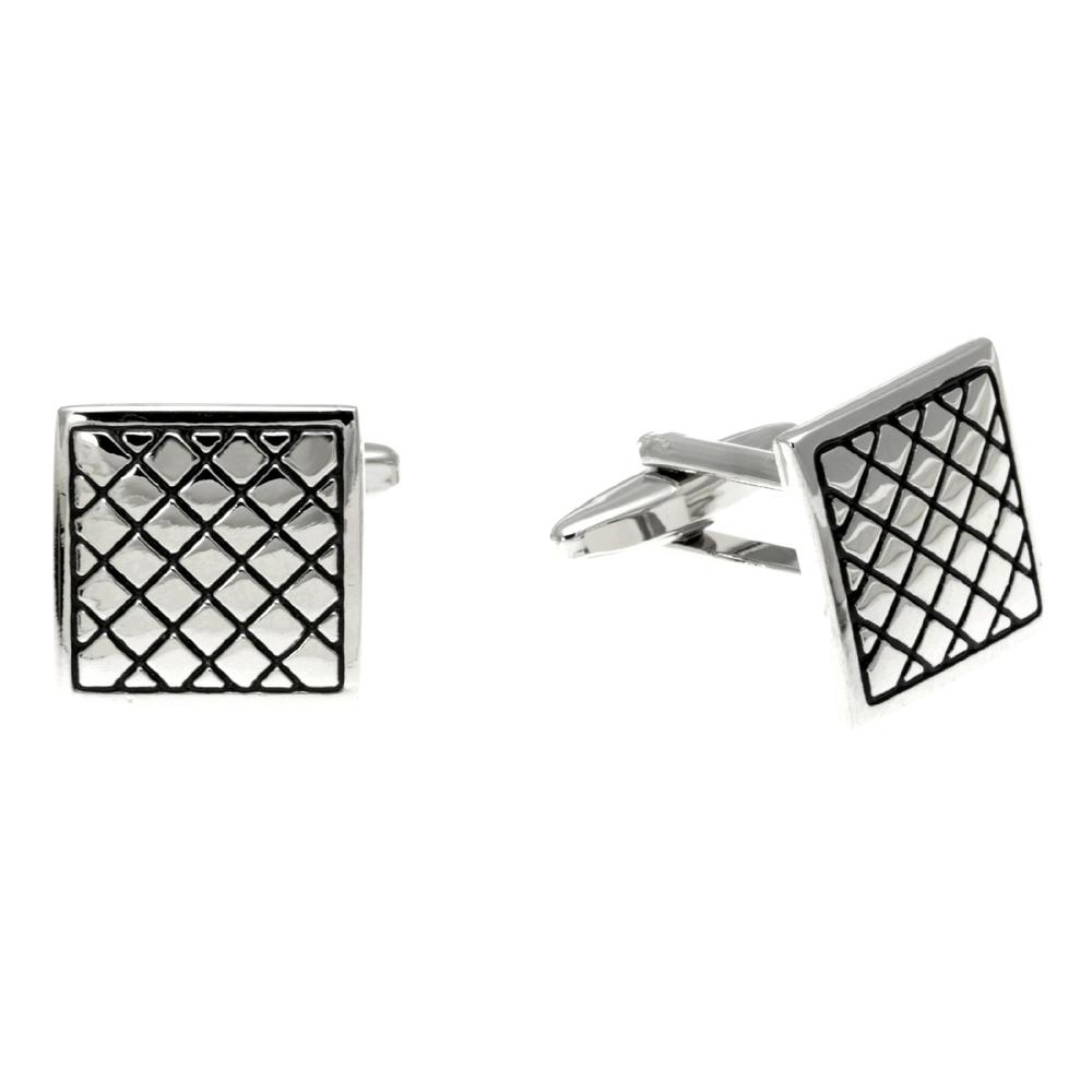 Embosed Check Square Cuff Links in Stainless Steel