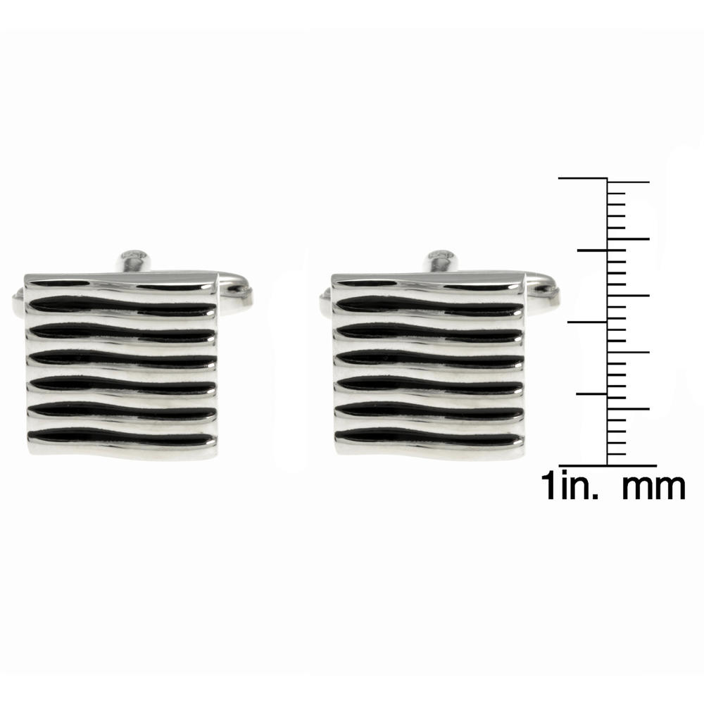 Black Stripe Square Cuff Links in Stainless Steel
