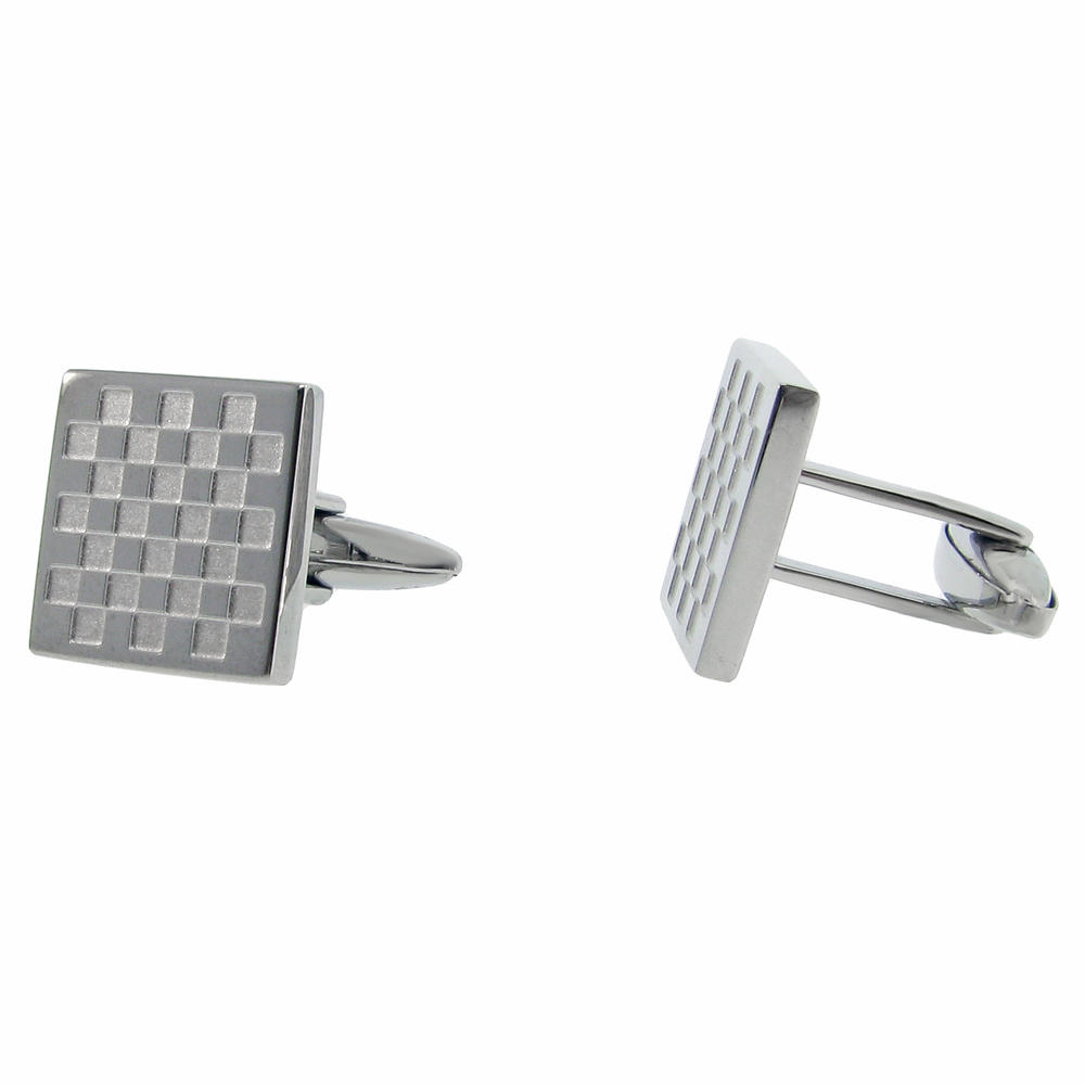 Checker Board Cuff Links in Stainless Steel